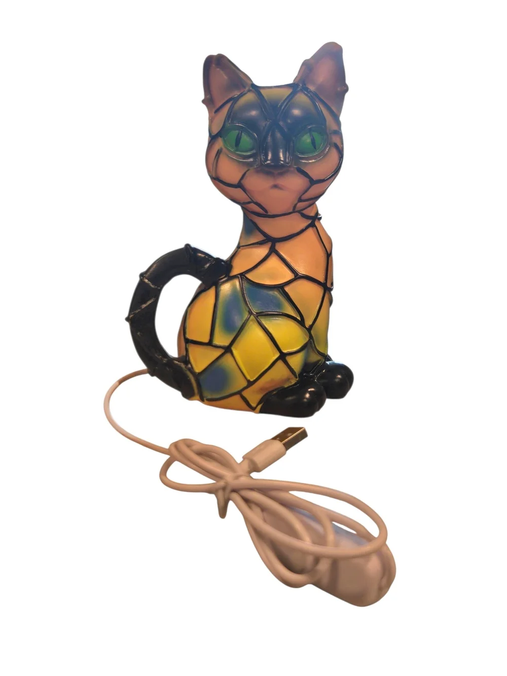 Whimsical Witch Cat Lamp Lightweight Plastic 38 Inch USB Cord 7 Inch Tall